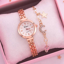 Lvpai marca 2 pçs conjunto feminino pulseira relógios feminino vestido senhoras relógio de pulso luxo rosa ouro quartzo conjunto zegarek damski 2024 - compre barato