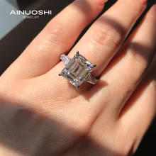 Ainuoshi anel de noivado com corte de esmeralda, 11x9mm, 3 pedra, joia sintética de diamante joia para casamento 925 de prata esterlina 2024 - compre barato