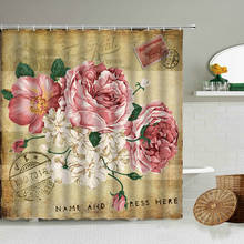 Cortina estilo retrô com flores, tela à prova d'água lavável, estampa de rosa, para banheiro, com gancho 2024 - compre barato