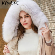 AYUNSUE Verdadeiro Casaco De Pele Das Mulheres Casaco de Inverno Mulheres Reais Mink Casaco De Pele de Raposa Gola De Pele Casaco Quente Mulheres Manteau Femme TD-607388 YY1569 2024 - compre barato