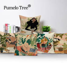 Capa de almofada retrato para menina, capa de almofada estilo indiano decorativa de plantas tropicais, estojo de travesseiro para sala de estar kissen 2024 - compre barato