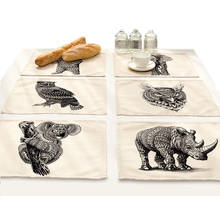 Animal Print Mat Pad Koala Tiger Cat Drink Coasters Set Placemat for Dining Table Bowl Elephant Kitchen Tea Party Decorations 2024 - buy cheap