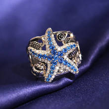 Anillos de Color plateado y estrella de mar azul para mujer, joyería de compromiso de boda con piedra de hierro brillante, novedad 2024 - compra barato