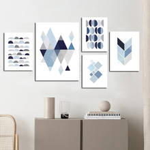 Arte abstrata azul geométrica, arte vintage em formato de parede, pôster minimalista e moderno para decoração de casa e nórdico, pintura sem moldura 2024 - compre barato