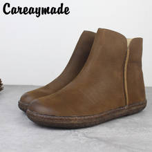 Careaymade-nova plana de couro genuíno botas curtas femininas artesanal moda botas retro literária casual confortável botas 2024 - compre barato