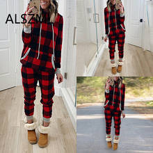 Hooded Special Design Red Grid Print Crop Top And Pants 2 Pieces Set Casual Lady Fashion Women Tracksuits 2024 - buy cheap