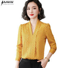 Leopard Shirt Women Long Sleeve 2019 New Autumn V Neck Dot Casual Chiffon Blouse Office Ladies Slim Work Tops 2024 - buy cheap