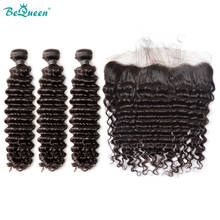 BeQueen Brazilian Hair Weave 3 Bundles With Frontal Deep Wave Human Hair Bundles With Frontal Raw Virgin Human Hair Extension 2024 - buy cheap