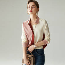 Silk Blouse Women Shirt Casual Style 95% Silk Patchwork Design Turn down Neck Long Sleeve Elegant Office Top New Fashion 2024 - buy cheap
