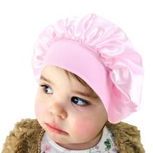 Baby Silky Satin Solid Wide-brimmed Sleeping Hat Girl Night Sleep Hair Cap Bonnet Nightcap For Children Unisex Hair Tool 2024 - buy cheap