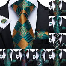 Mens Tie Teal Green Plaid Striped  Paisley Silk Wedding Ties For Men Handkerchief Cufflinks Tie Set DiBanGu Designer Necktie 2024 - buy cheap