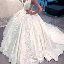 Vestido de noiva de luxo vestido de baile fofo cetim renda miçangas apliques 2022 novo design vestido de noiva feito sob encomenda sh22 2024 - compre barato