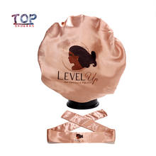 Customized Logo Rose gold Satin Wraps Headband /Silk Sleep Protect Cap Bonnet For Virgin Hair Extension Wigs 2024 - buy cheap