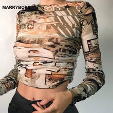 Sexy Slim Stacked Tee Shirt Vintage Print T-Shirts 2020 Women Autumn O-Neck Long Sleeve Casual Basic Crop Tops 2024 - buy cheap