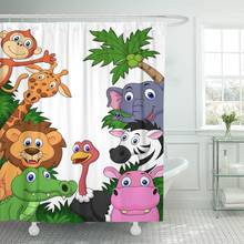 Cortina de ducha con dibujos de animales salvajes de la selva, juego de ducha impermeable de poliéster de 72x78 pulgadas con ganchos, León, Zoo Adorable 2024 - compra barato