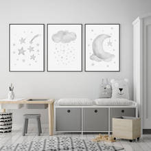 Cinza lua estrelas nuvem berçário decoração da lona pintura quadros da arte da parede posters impressões para o quarto dos miúdos decoração casa 2024 - compre barato