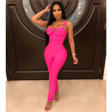 High Quality 3 Colors Black Blue Pink Bandage Jumpsuit Sexy Woman Summer Suits Spaghetti Straps V Neck Long Pants Elegant Woman 2024 - buy cheap