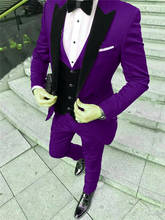 Terno Casa Мужские костюмы 3 шт. приталенные деловые костюмы для жениха фиолетовые смокинги для мужчин официальный свадебный костюм (Блейзер + брюки + жилет) 2024 - купить недорого