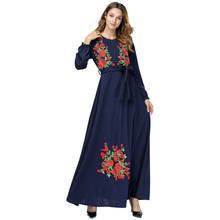 Women Floral Embroidery Muslim Dress Abaya Ladies Front Zipper Floral Lace-up Slim Maxi Dresses Islamic Clothing Caftan Kimono 2024 - buy cheap