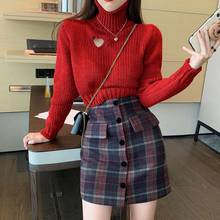 Turtleneck sweater women's high waist short new Christmas sweater solid color loose outer wear lazy long-sleeved tops knitwear 2024 - buy cheap