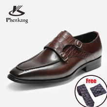 Phenkang/мужские туфли в итальянском стиле; Мужские туфли-оксфорды из натуральной кожи с острым носком и пряжкой; Свадебные туфли-броги на платформе 2022 - купить недорого