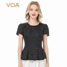 VOA Silk 20m/m Crescent Pattern Jacquard Round Neck Bubble Short Sleeve Skirt Posing Slim T-shirt B022 Harajuku Tshirt Befree 2024 - buy cheap