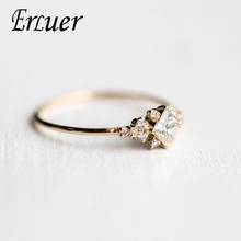 Erluer anéis de cor dourada, estilo simples e delicado para mulheres, meninas, cristal austríaco, zircônio, joia clássica, presente de casamento 2024 - compre barato
