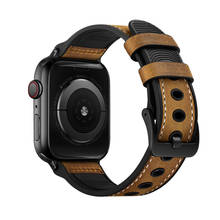 Correa para apple watch 6/5/4/3/2/SE, correa de cuero genuino y silicona para apple watch, banda de 44mm, 42mm, 40mm, 38mm, pulsera iwatch de 44mm 2024 - compra barato
