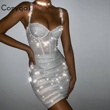 COSYGAL 2020 Sleeveless Spaghetti Strap Summer Dresses Women Bodycon Sexy Diamond Dress Shiny Night Club Party Dresses Vestidos 2024 - buy cheap