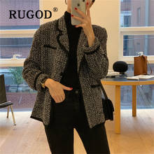 RUGOD Autumn Winter New Style Chic Tailored Collar Patchwork Rough Woolen Coat Women Korean Style Suit for ladies 2020 2024 - buy cheap