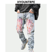 Bottom Zipper Skinny Denim Jeans Mens Ripped Slim Trousers Biker Jeans Fashion Graffiti Printed Streetwear Hip Hop Pants Joggers 2024 - buy cheap