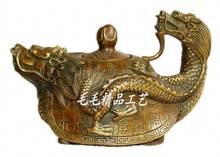 Tetera de latón puro antigua, tetera, adornos de tortuga de dragón Baishou, artesanía de latón, decoración de regalo Feng Shui 2024 - compra barato