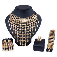Conjuntos de joyas de oro de Dubái para mujer, collar grande clásico, pendientes, anillo, pulsera, conjunto de joyas de boda de moda nupcial de Nigeria 2024 - compra barato
