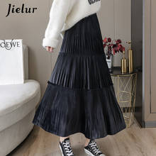 Jielur Solid Color Pleated Skirts Womens Slim Elastic Waist Autumn Winter Skirts Chic Black Saia Faldas Knee Women Skirt S-XL 2024 - buy cheap