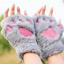 Women's Winter Warm Touch Screen Gloves Claw Paw Fingerless Gloves Knitted Plush Furry Bear Keyboard Gloves Cute Costume Mitten 2024 - buy cheap