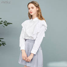 Женская ажурная блузка с длинным рукавом ARTKA, белая Элегантная блузка из 2021 хлопка с оборками и вышивкой, Весна 100% 2024 - купить недорого