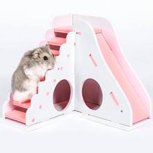 Pequeno animal de estimação hamster ratos esquilo escada de madeira jogar brinquedo ninho gaiola decoração hamster brinquedo novo 2024 - compre barato