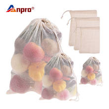 Anpro 1x мешки для фруктов и овощей, моющиеся многоразовые хлопковые кухонные сетчатый мешок для хранения с кулиской, домашняя кухонная для хранения кухонных принадлежностей 2024 - купить недорого