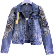 Jaqueta em denim feminina, primavera outono, industrial, bordado, estéreo, flores, revestimento, casaco feminino, 2021 2024 - compre barato