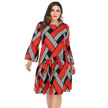 Vestido xadrez feminino plus size, vestido vermelho, amarelo, manga flare, de outono 2020, plissado, 5xl 2024 - compre barato