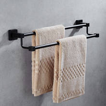 Barra de toalha para banheiro de aço inoxidável 304, para fixação em parede, acessório de banho perfurado para banheiro, 30-60cm, preto, frete grátis 2024 - compre barato