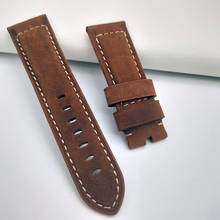 Pulseira artesanal retrô marrom escuro 24mm, pulseira vintage de couro genuíno para panerai, pulseira com mostrador 44mm 2024 - compre barato