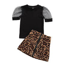 Moda 1-6y criança crianças roupas do bebê meninas puff manga curta topos + leopardo snakeskin zíper saia outfits verão 2020 2024 - compre barato