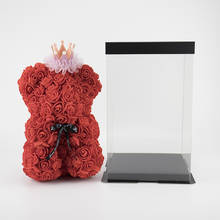 Oso rosa de 25cm con caja de regalo y corona regalo del Día de San Valentín, flores artificiales rosa de oso de peluche, regalo del Día de la madre 2024 - compra barato