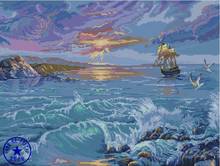100% Egypt cotton Top Quality popular hotselling counted cross stitch kit ocean waves rough sea and boat ship 2024 - buy cheap