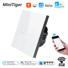 Interruptor inteligente para parede, padrão eu, tuya, smart life, ewelink, 2 gang, 1 way, wi-fi, touch, para google home, amazon, alexa, controle de voz