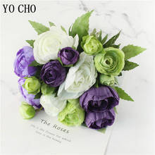YO CHO DIY Wedding Bridesmaid Bouquet Flower 10 Heads Silk Tea Rose Fake Flowers White Purple Artificial Flower Home Party Decor 2024 - buy cheap