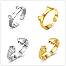 Милое регулируемое кольцо на палец с кошачьими ушками, с принтом в виде лап, открытое дизайнерское кольцо, не аллергическое ювелирное изделие, подарок для женщин и девочек 2024 - купить недорого