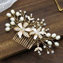 Handmade Flower Wedding Hair Accessories Gold Pearl Hair Combs Clips For Hair Ornaments Girl Crystal Women Brides Hair Jewelry 2024 - buy cheap