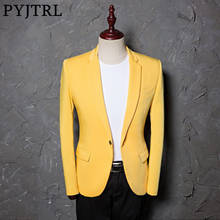 Pyjtrl jaqueta terno masculina clássica amarela fashion casual blazer designs fantasia homme roupa de palco para cantores 2024 - compre barato